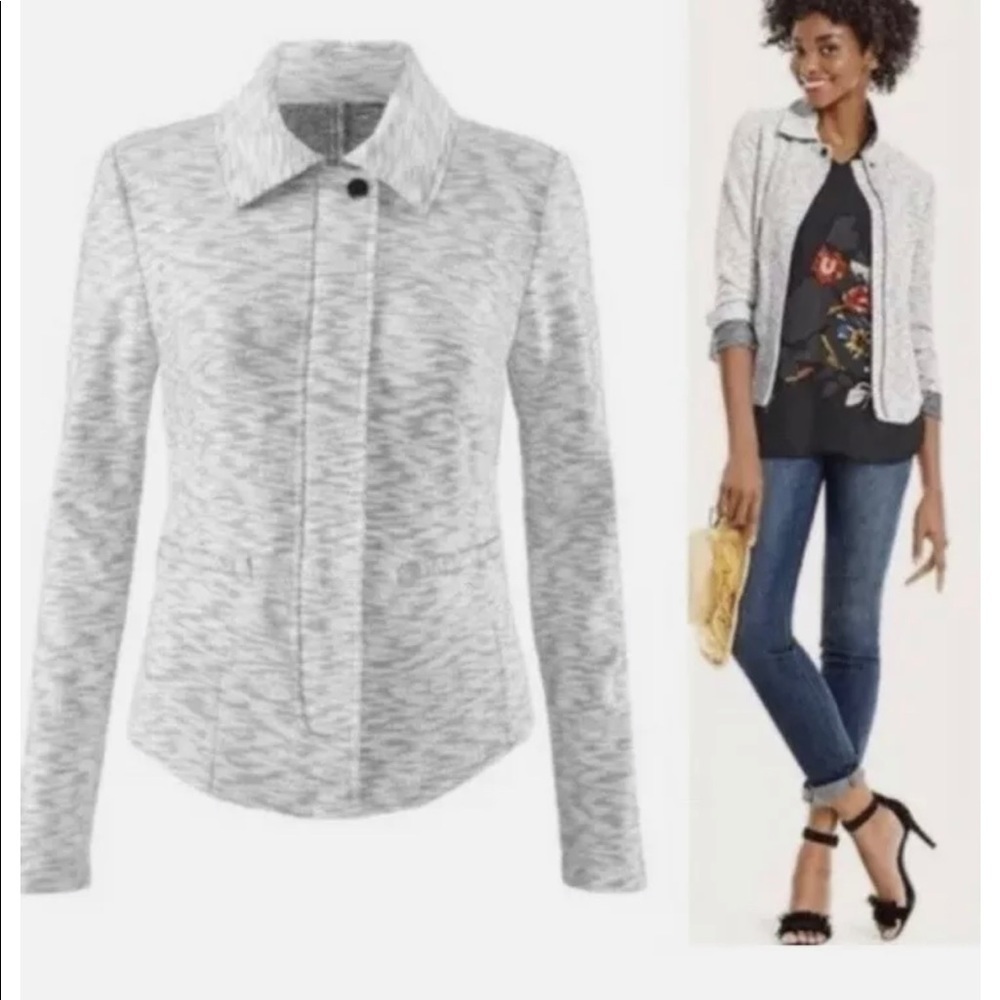 CAbi Heathered Light Gray Knit Jacket Sweater
